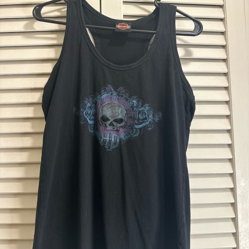 Harley-Davidson Black and Blue Skull Tank Top